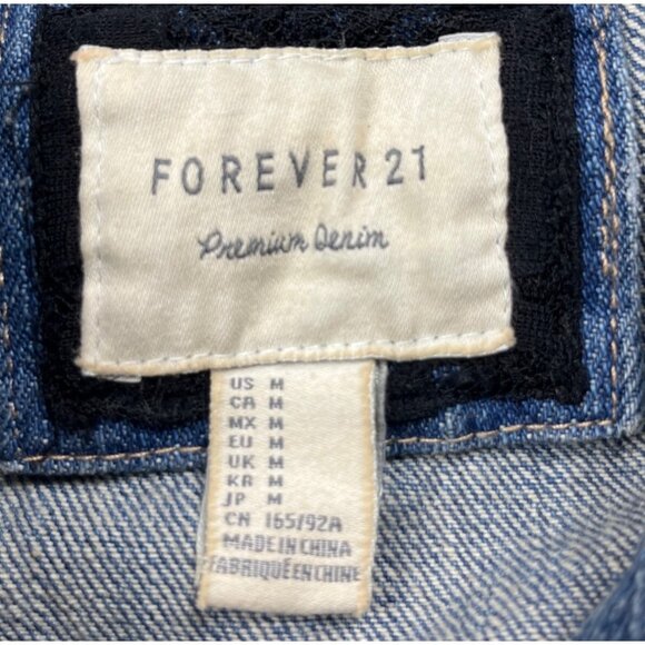 Forever 21 Denim Jacket Women Medium Jean Coat Black Lace Back Trucker Boho Y2K - Picture 3 of 11